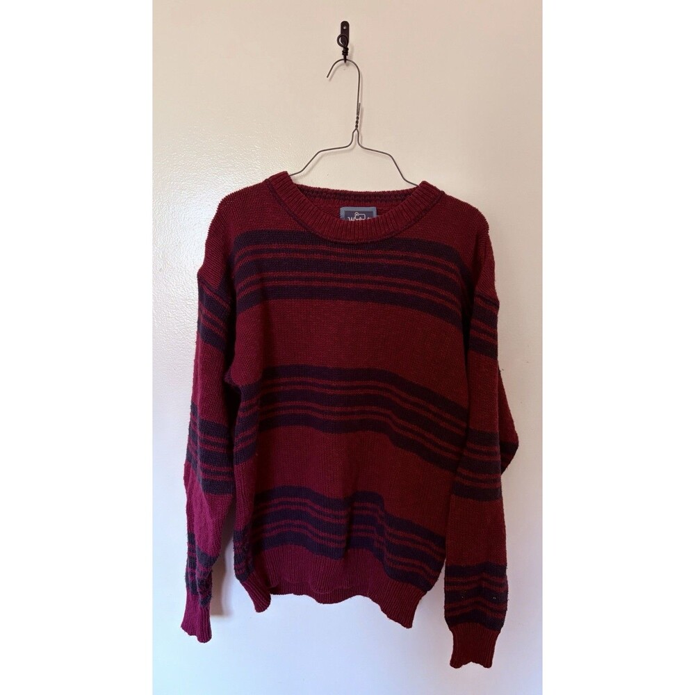 Vintage 80s 90s Woolrich Red Navy Stripe Pullover 100% Cotton Sweater Mens Sz Sm